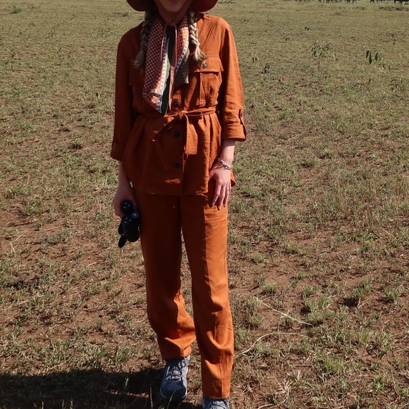 Zara Elegant Brown Women's Linen Pant Set - Picture 9 of 12